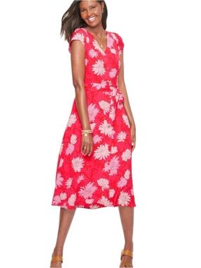 Talbots Pink Floral Belted Midi Shirt Dress Size 10 Petite